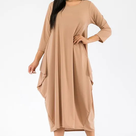 A Pretty Tan Midi- Mid to Maxi Length Dress